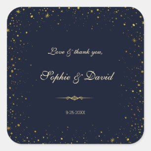 Sticker Carré Whimsical Gold Starry Mariage de nuit