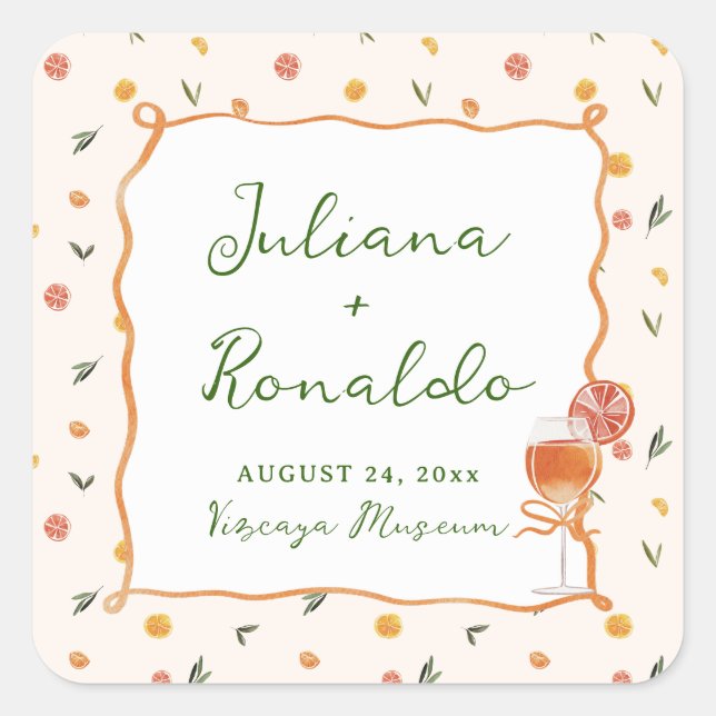 Sticker Carré Whimsical Italien Citrus Mariage (Devant)
