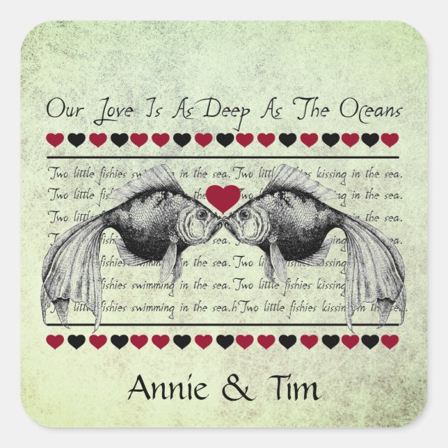 Sticker Carré Whimsical Kissing Poisson Valentine Personnalités (Devant)
