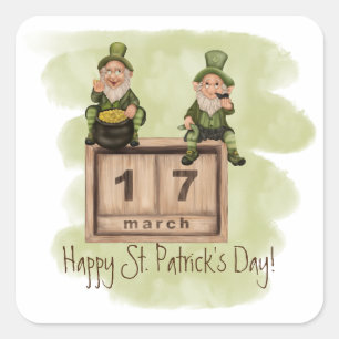 Sticker Carré Whimsical Leprechauns St. Patrick's Day