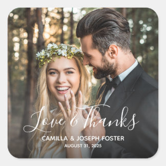 Sticker Carré Whimsical Love and Thanks Mariage Photo