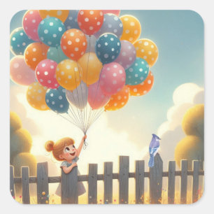 Sticker Carré Whimsical/mignon ballon art