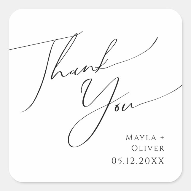 Sticker Carré Whimsical Minimal Script Merci Mariage Faveur S (Devant)
