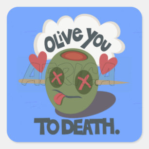 Sticker Carré Whimsical "Olive My Heart" Drôle Visage Design
