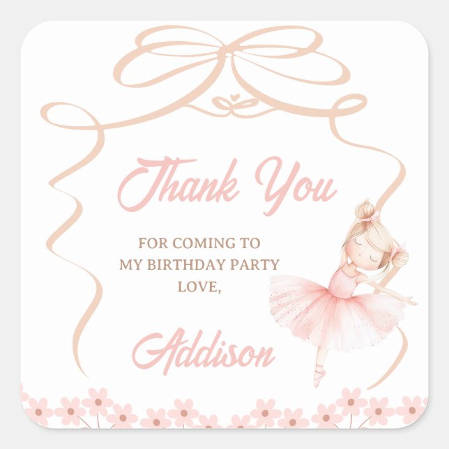 Sticker Carré Whimsical Pink Ballerina Two Tu 2e anniversaire (Devant)