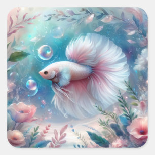 Sticker Carré Whimsical Pink Betta Fish