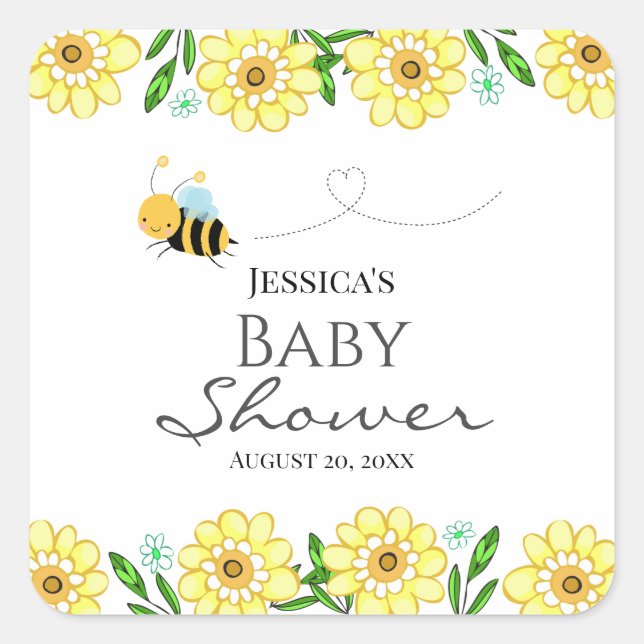Sticker Carré Whimsical Sweet Baby shower d'abeilles (Devant)