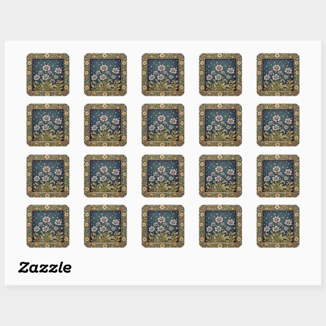 Sticker Carré Whimsical Wildflower Evening Dusty Purple Floral (Feuille)