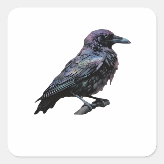 Sticker Carré Whimsigoth Moody Floral Grungy Corvus, Corbeau, Co (Devant)
