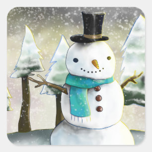Sticker Carré Whimsman de neige en Dessin de Noël d'hiver