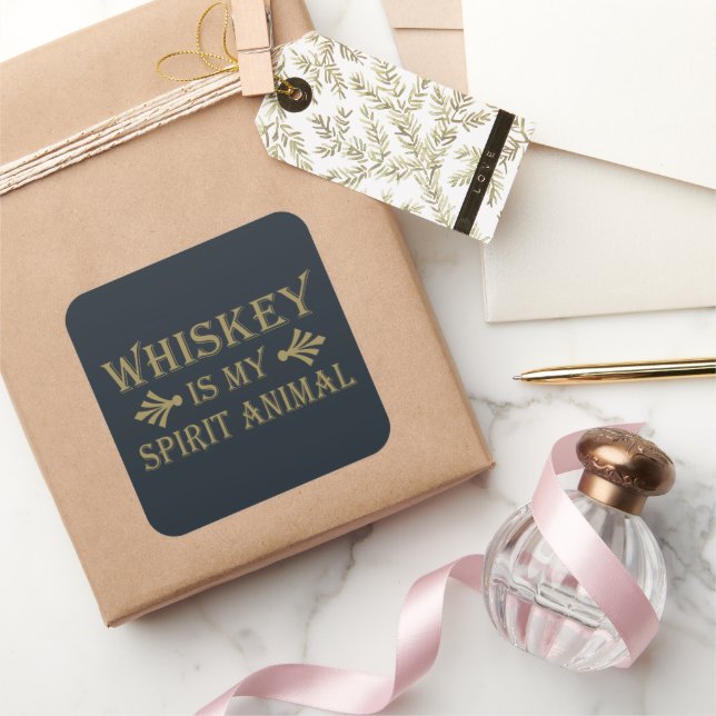 Sticker Carré Whiskey est mon animal d'esprit drôle de dire alco (Cadeaux)