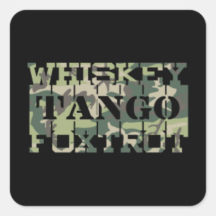 Sticker Carré Whiskey Tango Foxtrot WTF Camouflage vert