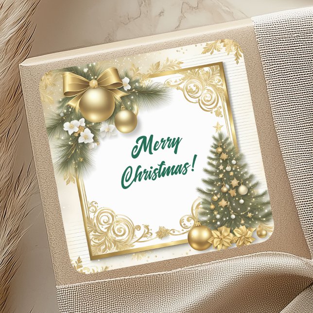 Sticker Carré White Gold Christmas Vintage (Créateur téléchargé)