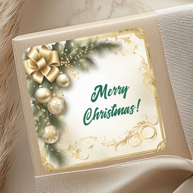 Sticker Carré White Gold Christmas Vintage (Créateur téléchargé)