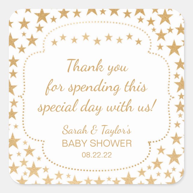 Sticker Carré White Gold Stars Neutral Baby shower faveur autoco (Devant)