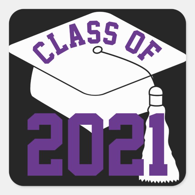 Sticker Carré White Grad Casquette Purple Classe de 2024 (Devant)