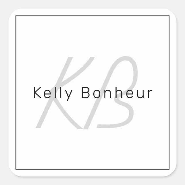 Sticker Carré White Grey et Black | Cool Name & Monogram (Devant)