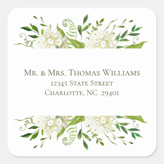 Sticker Carré White Hydrangea Floral Mariage Adresse (Devant)