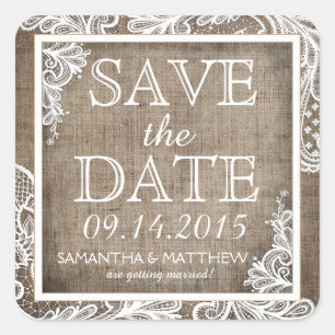 Sticker Carré White Lace Burlap Moderne Goth Enregistrer la date