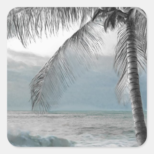 Sticker Carré White Palm Coconut Tree Elégant Mariage de plage (Devant)