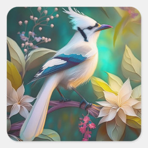 Sticker Carré White Tufé Turquoise Wing Jay Imaginaire Bird