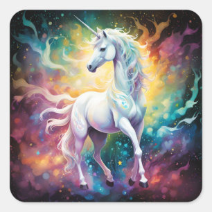 Sticker Carré White Wonder : La licorne blanche spectrale