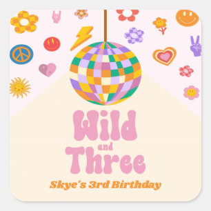 Sticker Carré Wild and Three Retro Disco Ball 3ème anniversaire