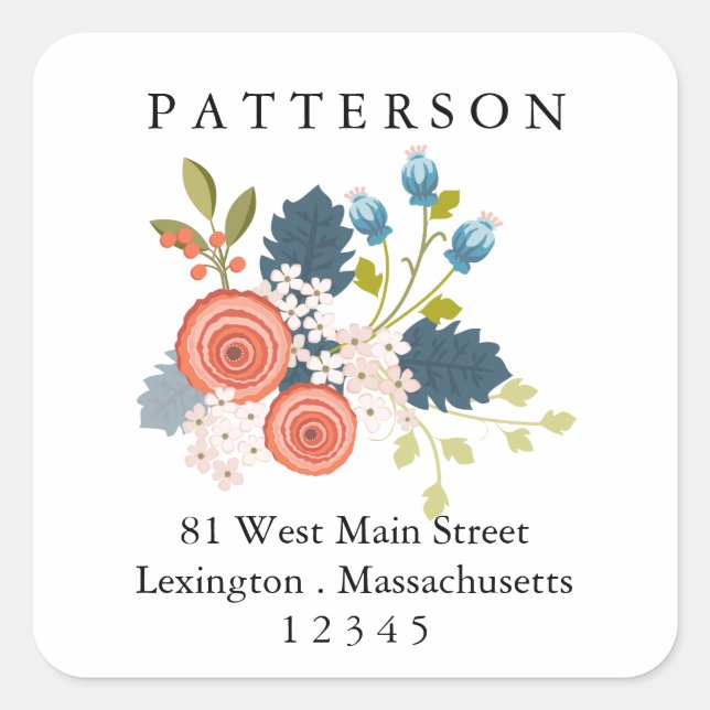 Sticker Carré Wild Blooms Floral Garden Adresse de retour Label (Devant)
