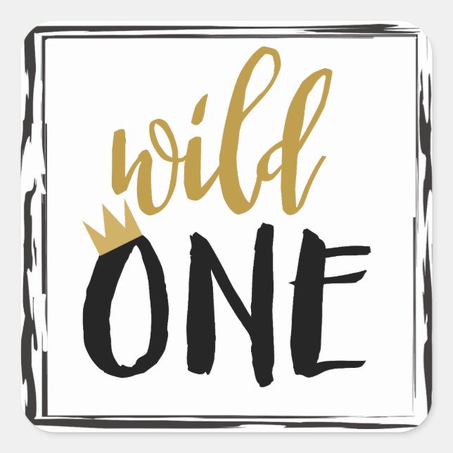 Sticker Carré Wild One Black + Gold Photo 1 1er anniversaire (Devant)