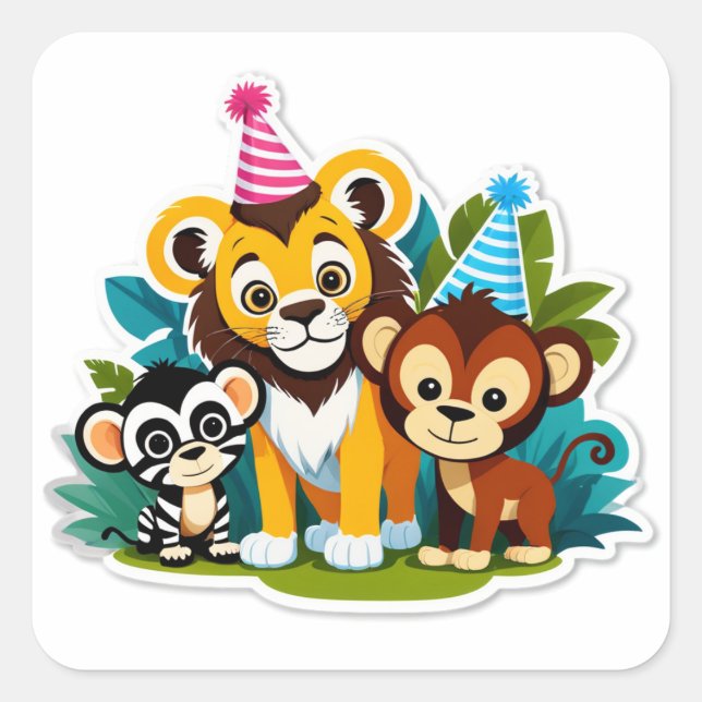 Sticker Carré Wild One – Jungle Friends Birthday Bash (Devant)