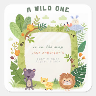 Sticker Carré Wild One Jungle Safari Green Baby Baby shower