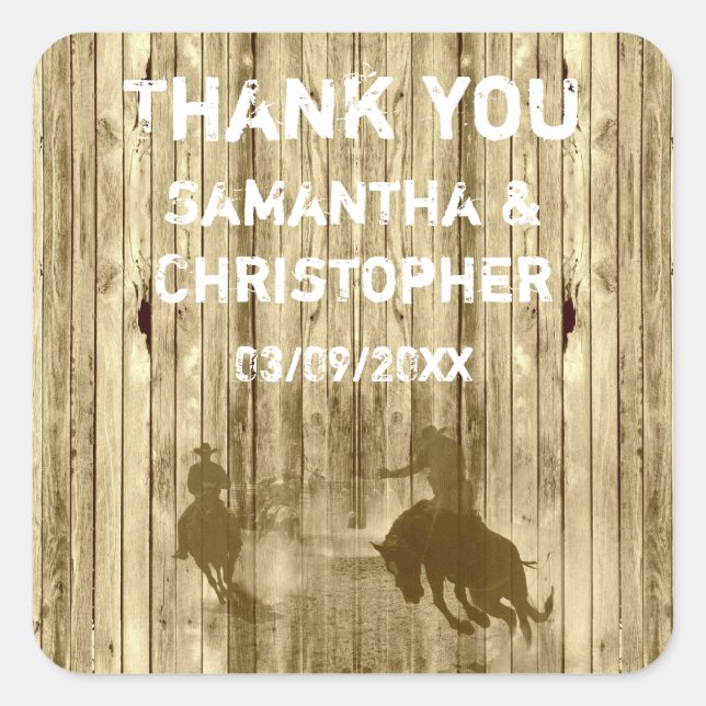Sticker Carré Wild West Western mariage merci (Devant)