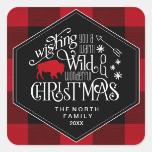 Sticker Carré Wild Wonderful Christmas Red Plaid ID604