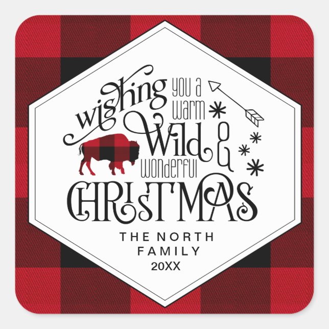 Sticker Carré Wild Wonderful Christmas Red & White Buffalo ID604 (Devant)