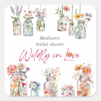 Sticker Carré Wildly In Love Wildflower Watercolor Bridal Shower