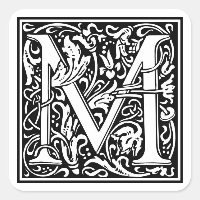 Sticker Carré William Morris Alphabet "M" (Devant)