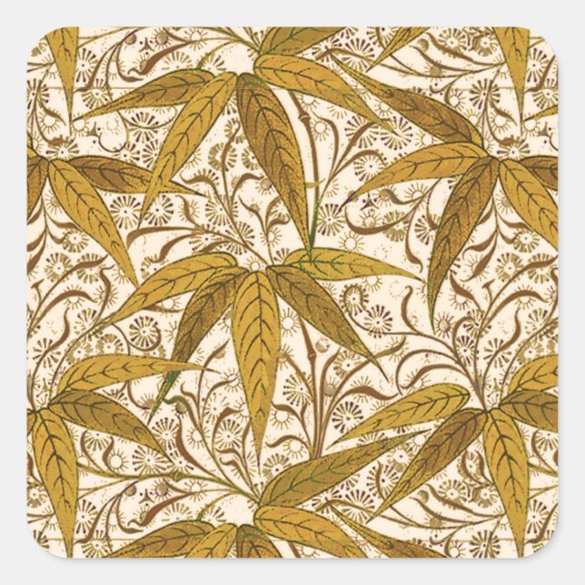 Sticker Carré William Morris Bamboo Impression, Or et Crème (Devant)