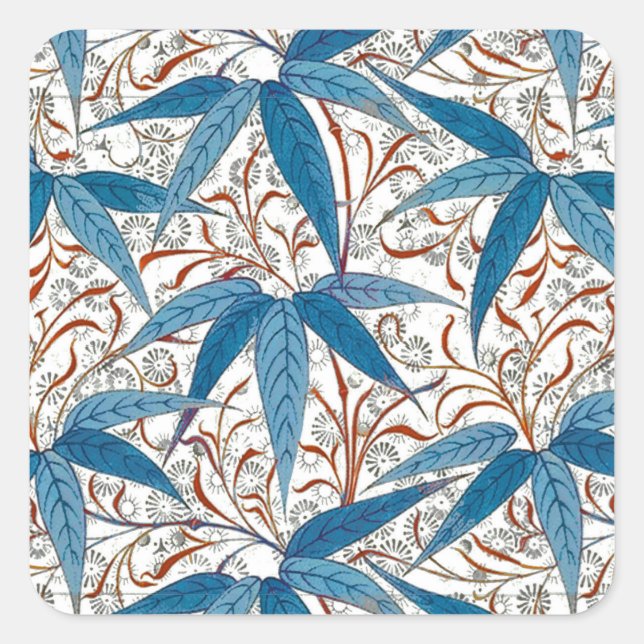 Sticker Carré William Morris Bamboo Print, Denim Blue & White (Devant)
