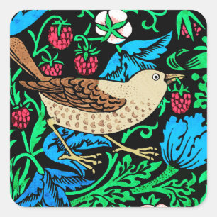 Sticker Carré William Morris Bird & Flower Tile, Bleu et Brown