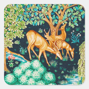 Sticker Carré William Morris Deer par une Tapisserie Brook Impri