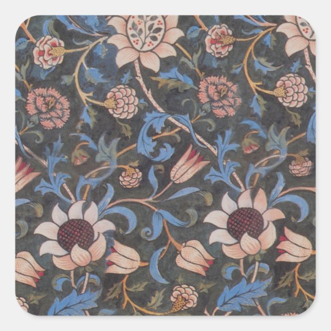 Sticker Carré William Morris Evenlode Textile Floral Art (Devant)