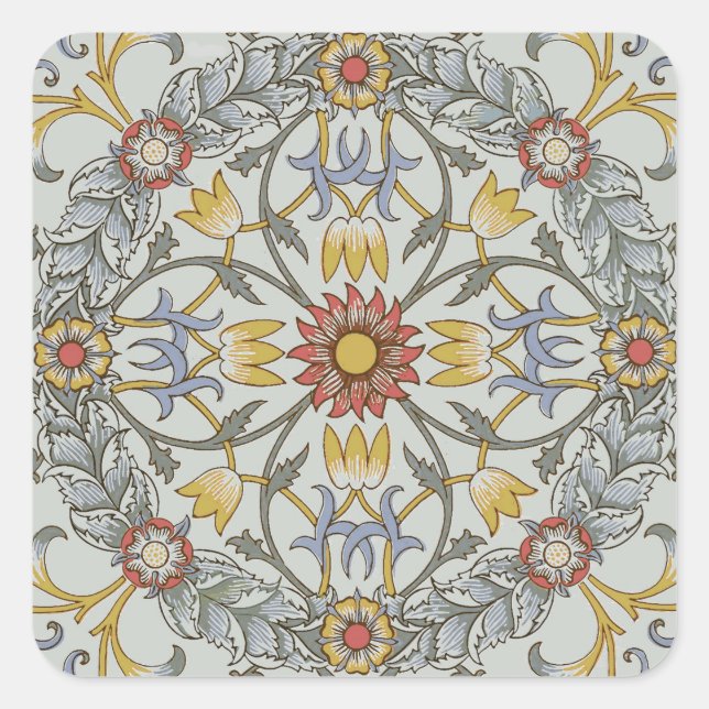 Sticker Carré William Morris Floral Circle Flower Illustration (Devant)