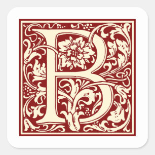 Sticker Carré William Morris Lettre B Monogramme Rouge initial
