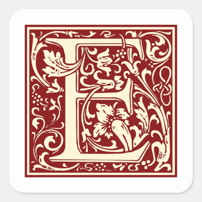 Sticker Carré William Morris Lettre E Monogramme Rouge initial (Devant)