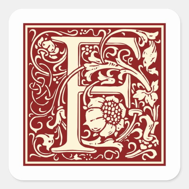 Sticker Carré William Morris Lettre F Monogramme Rouge initial (Devant)
