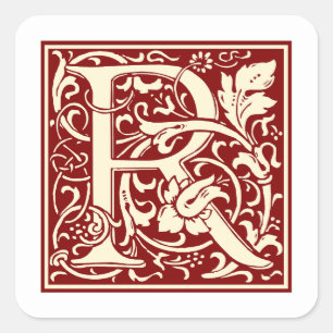 Sticker Carré William Morris Lettre R Monogramme rouge initial