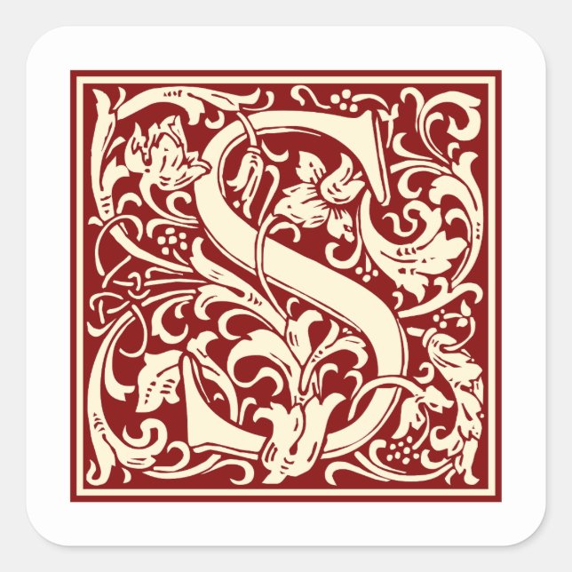 Sticker Carré William Morris Lettre S Monogramme Rouge initial (Devant)