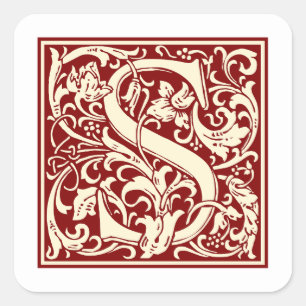 Sticker Carré William Morris Lettre S Monogramme Rouge initial