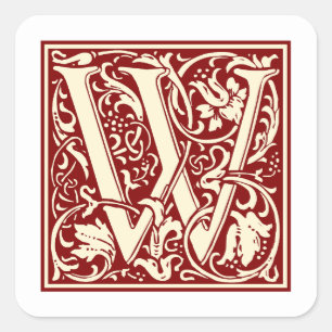 Sticker Carré William Morris Lettre W Monogramme Rouge initial