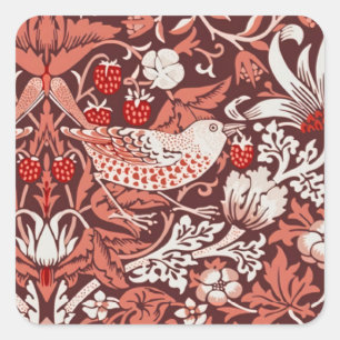 Sticker Carré William Morris Strawberry Thief Oiseau en Terracot